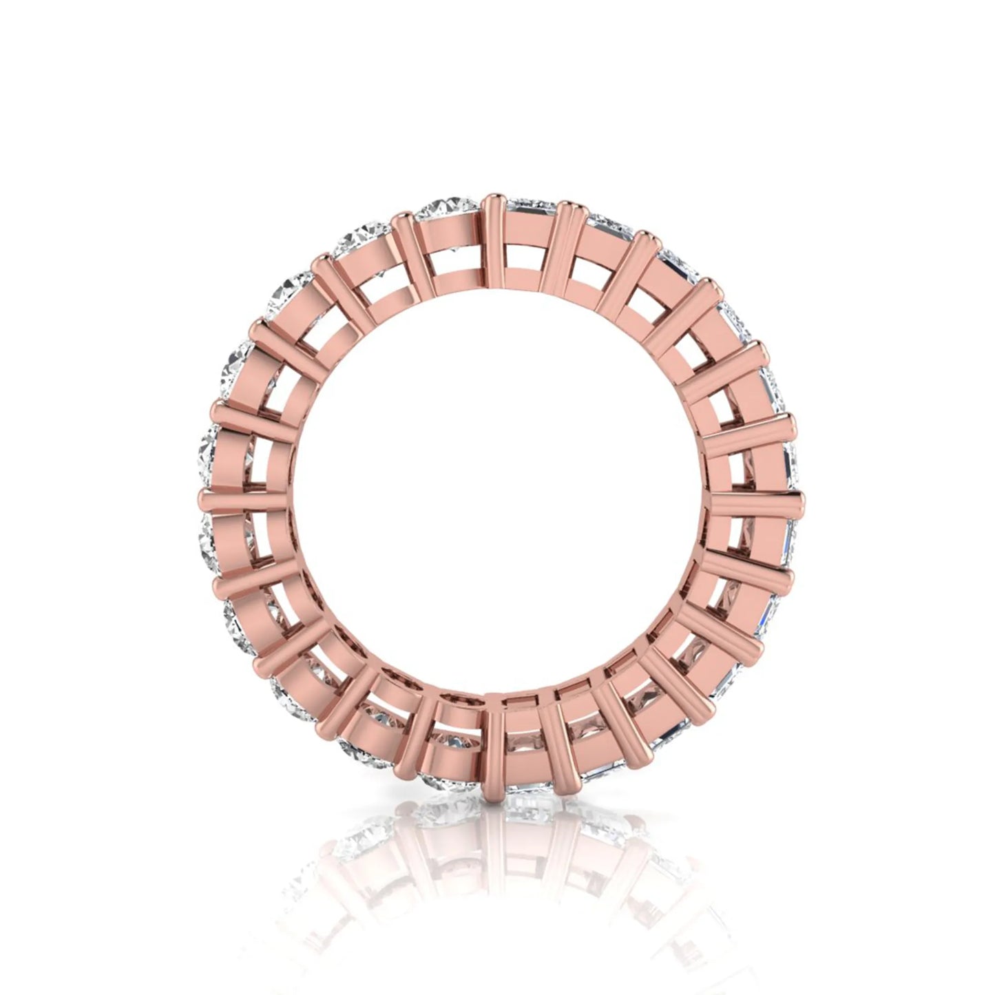Emerald and round cut lab grown diamond full eternity band ring in rose gold