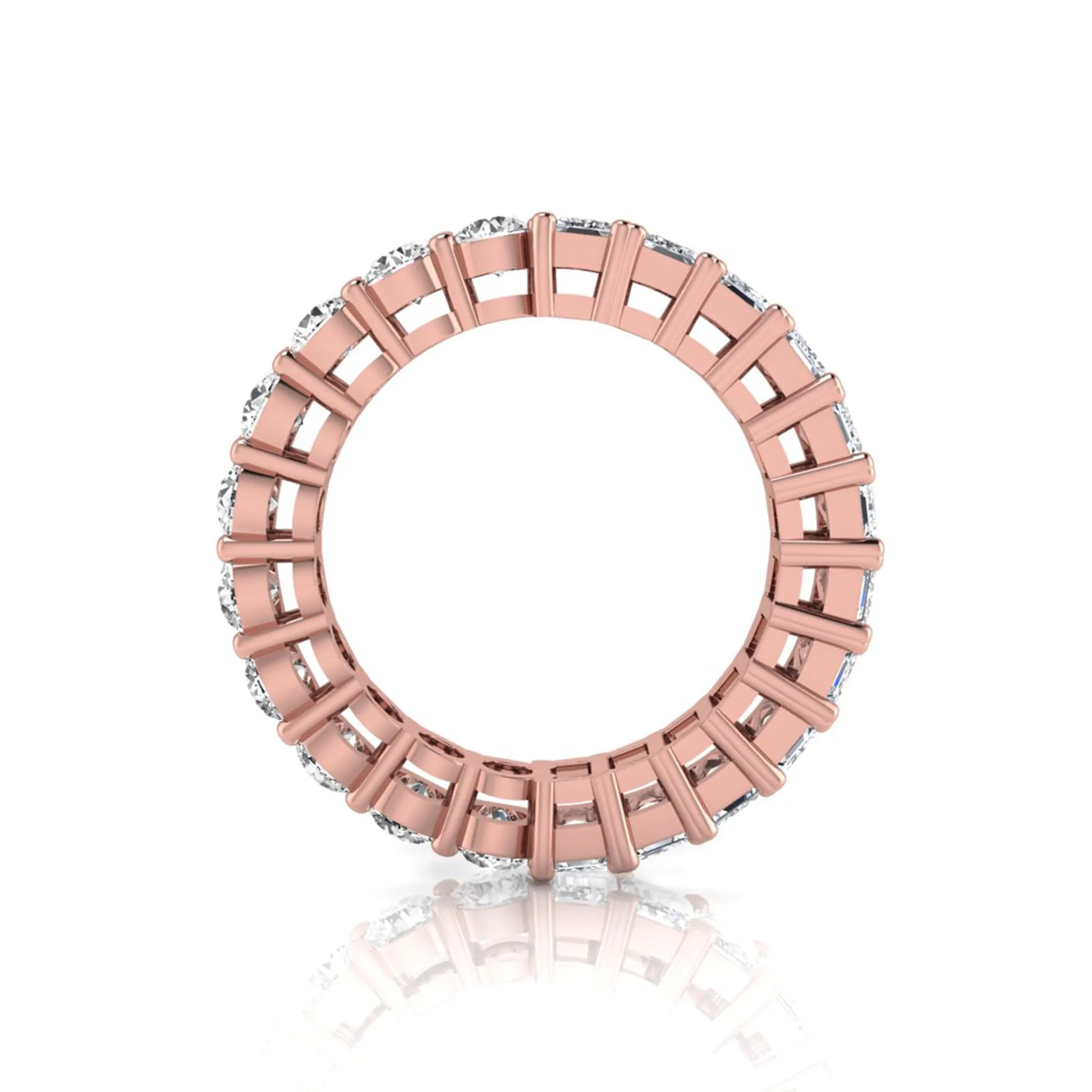 Emerald and round cut lab grown diamond full eternity band ring in rose gold