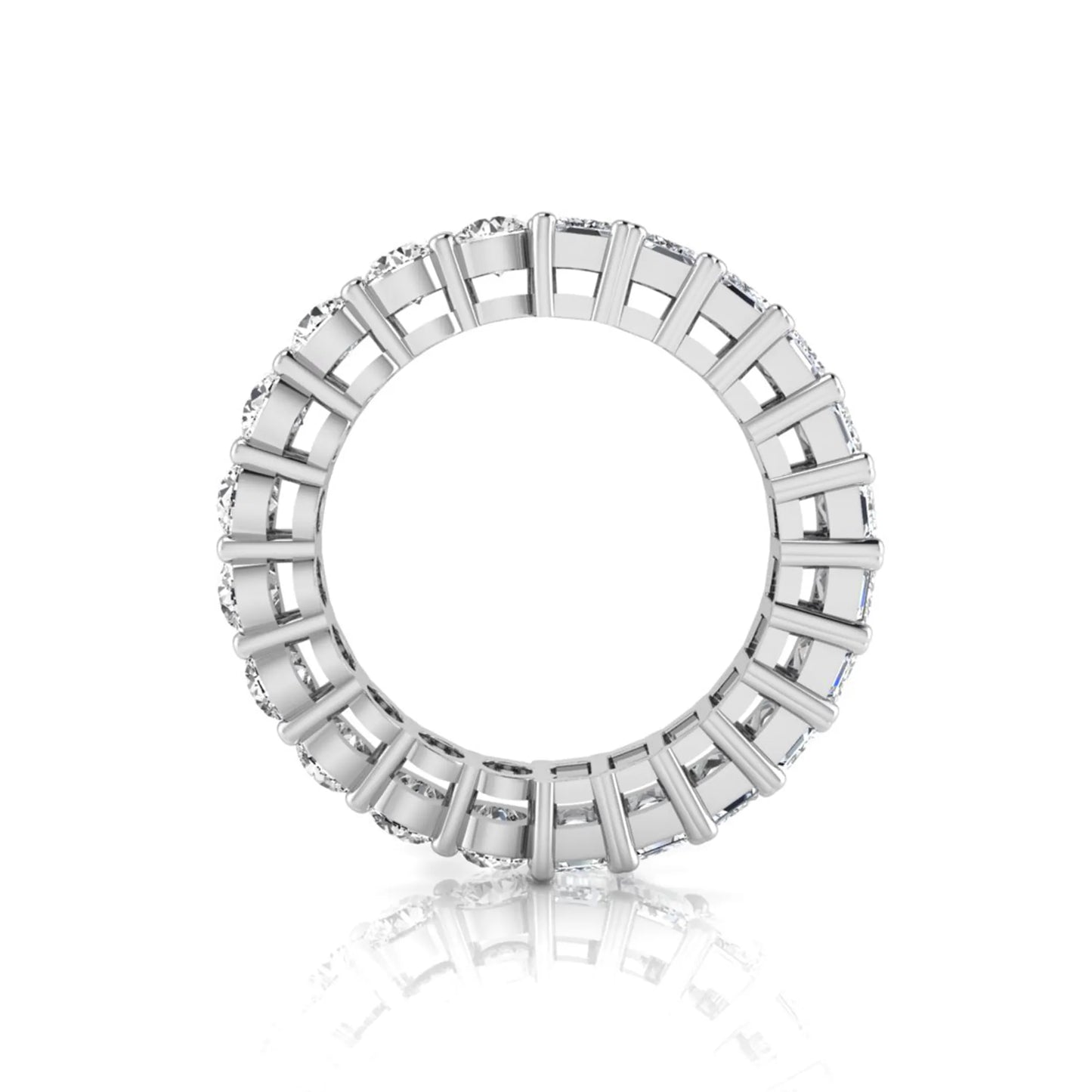 Emerald and round cut lab grown diamond full eternity band ring in white gold