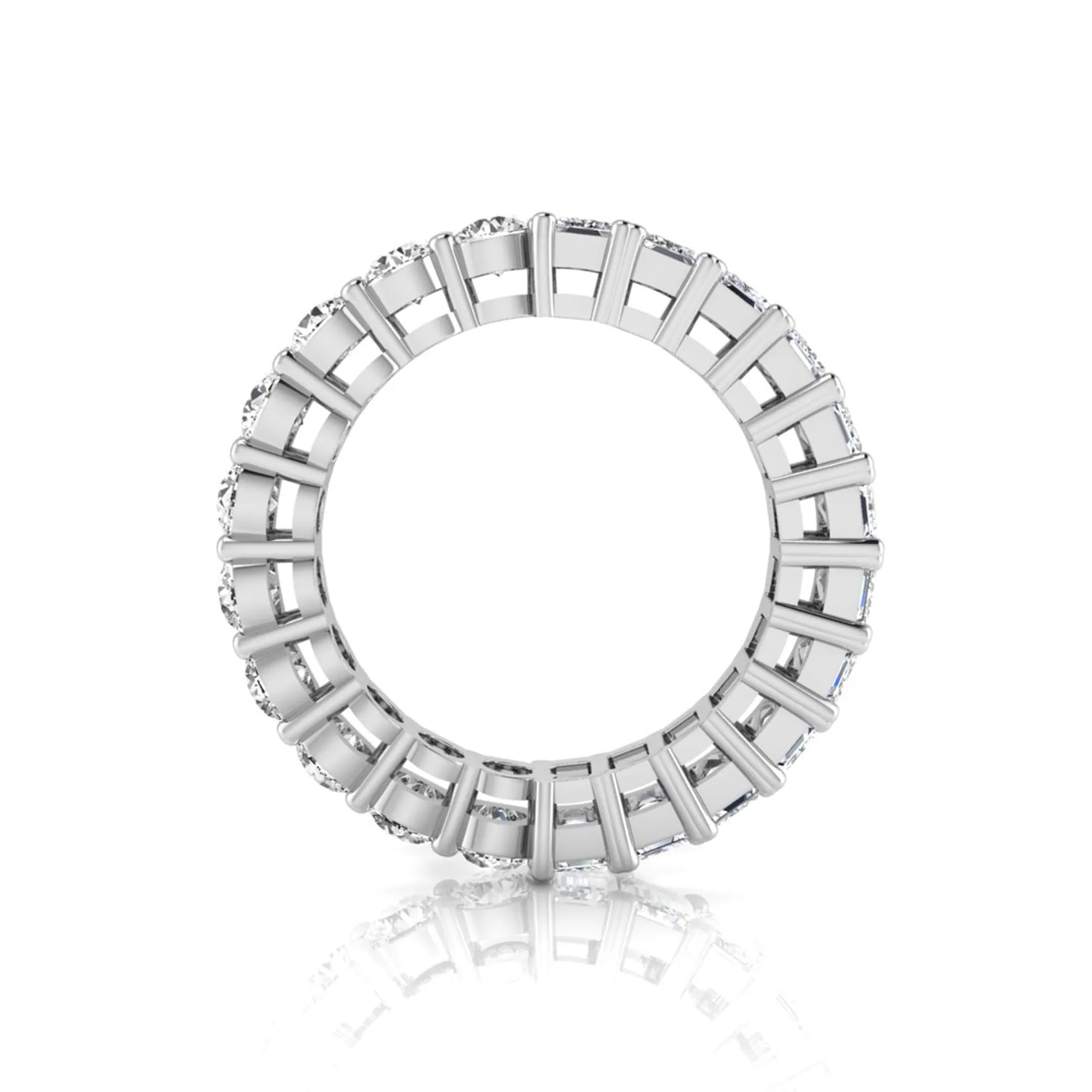 Emerald and round cut lab grown diamond full eternity band ring in white gold