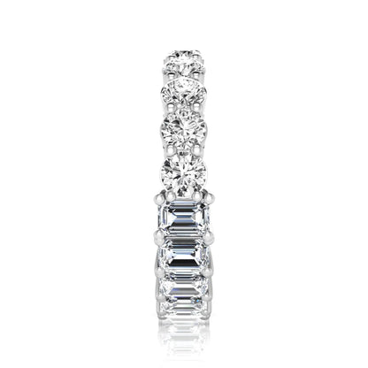 Emerald and round cut lab grown diamond full eternity band ring in white gold
