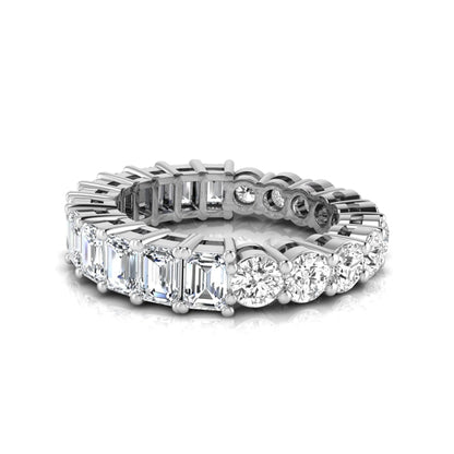 Emerald and round cut lab grown diamond full eternity band ring in white gold