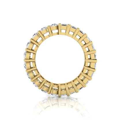 Emerald and round cut lab grown diamond full eternity band ring in yellow gold