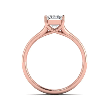 IGI certified 1.75 carat emerald cut lab grown diamond solitaire engagement ring with elegant split shank in rose gold.