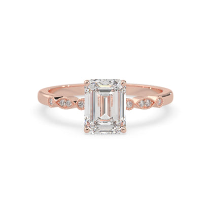 Emerald vintage pave lab grown diamond engagement ring with 2 carat center diamond in rose gold