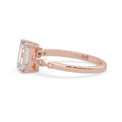 Emerald vintage pave lab grown diamond engagement ring with 2 carat center diamond in rose gold
