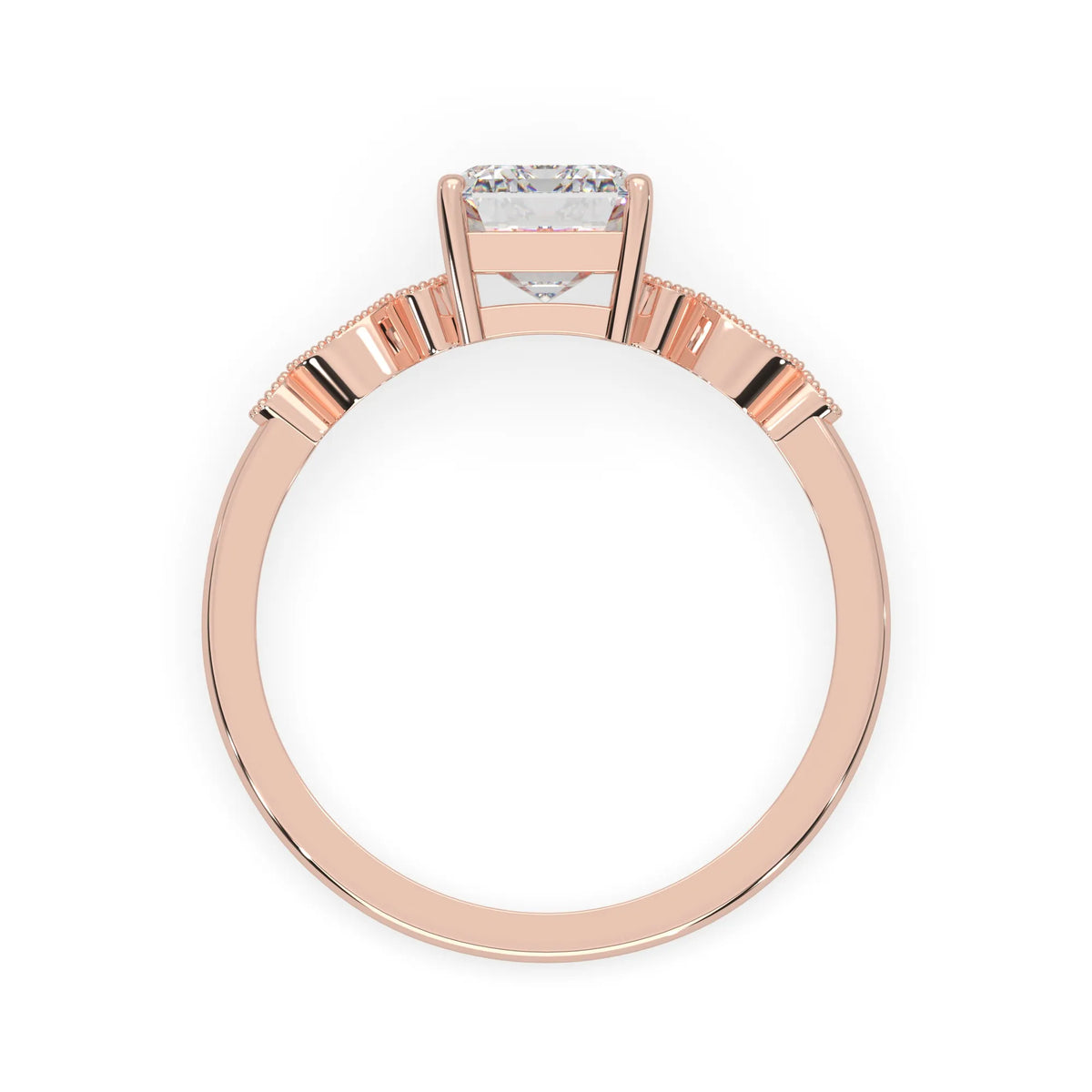 Emerald vintage pave lab grown diamond engagement ring with 2 carat center diamond in rose gold