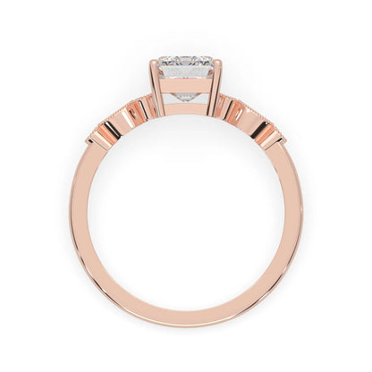 Emerald vintage pave lab grown diamond engagement ring with 2 carat center diamond in rose gold