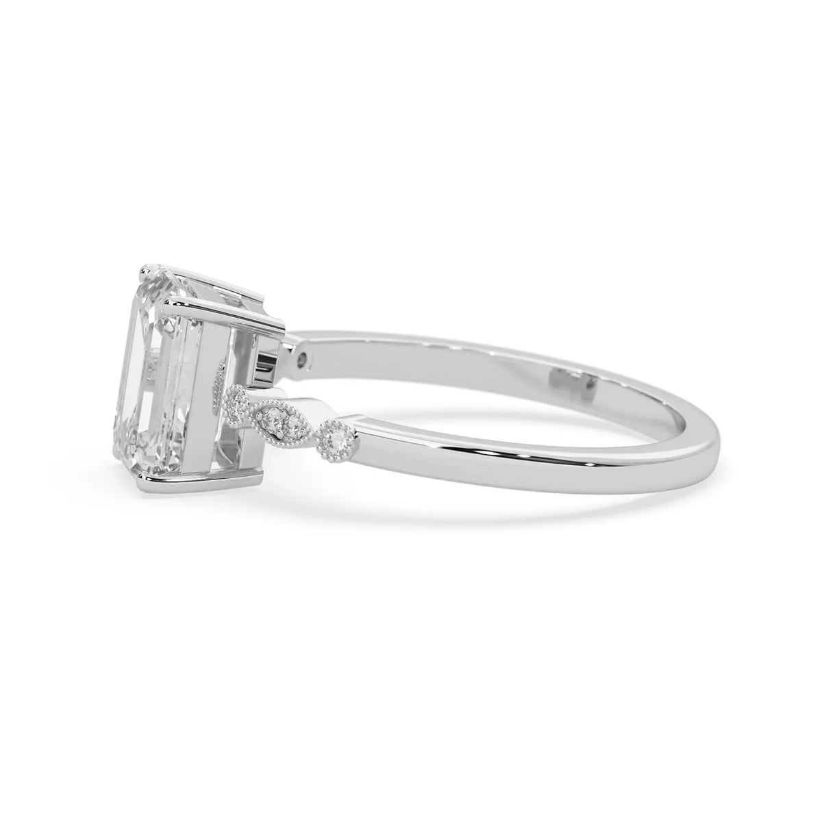 Emerald vintage pave lab grown diamond engagement ring with 2 carat center diamond in white gold