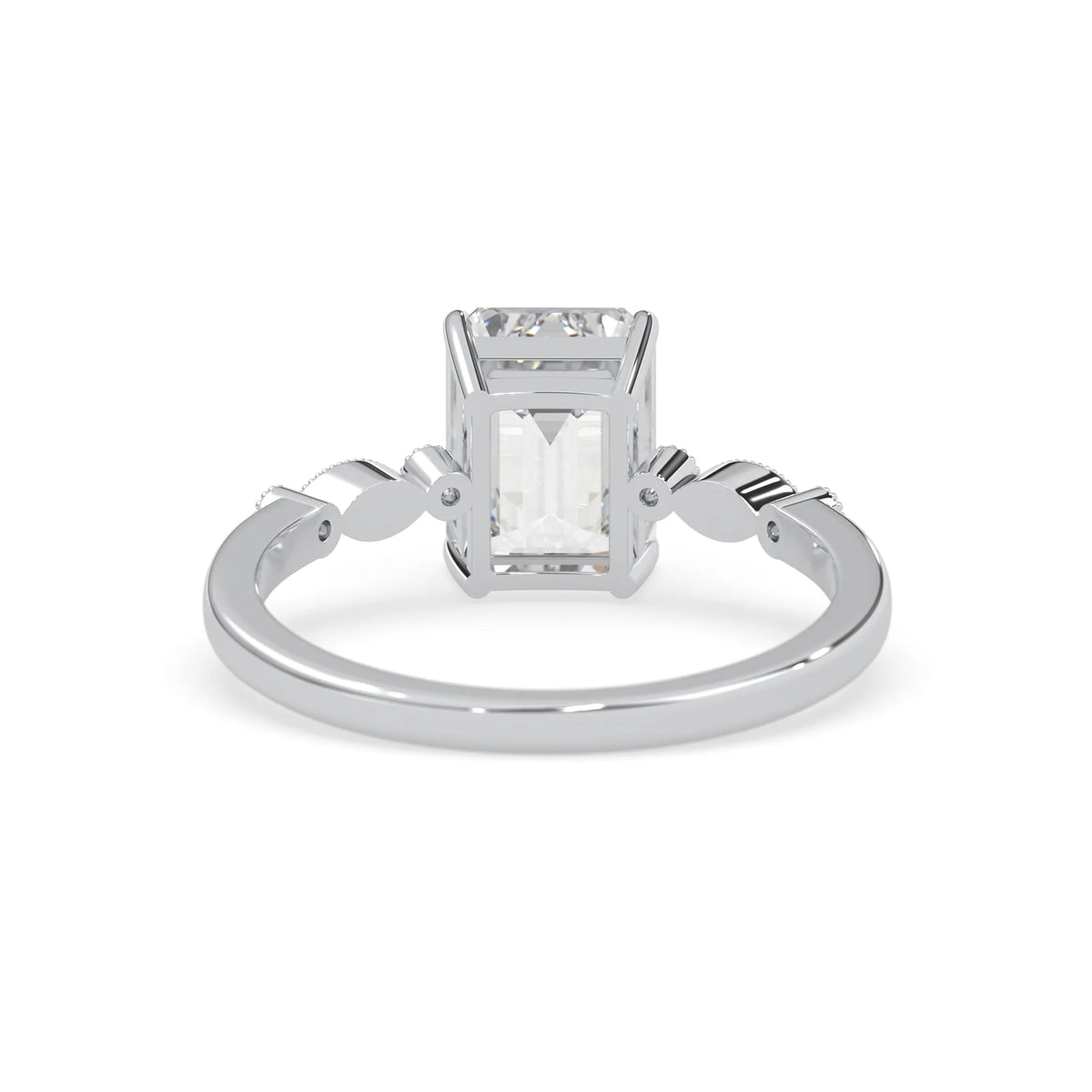 Emerald vintage pave lab grown diamond engagement ring with 2 carat center diamond in white gold