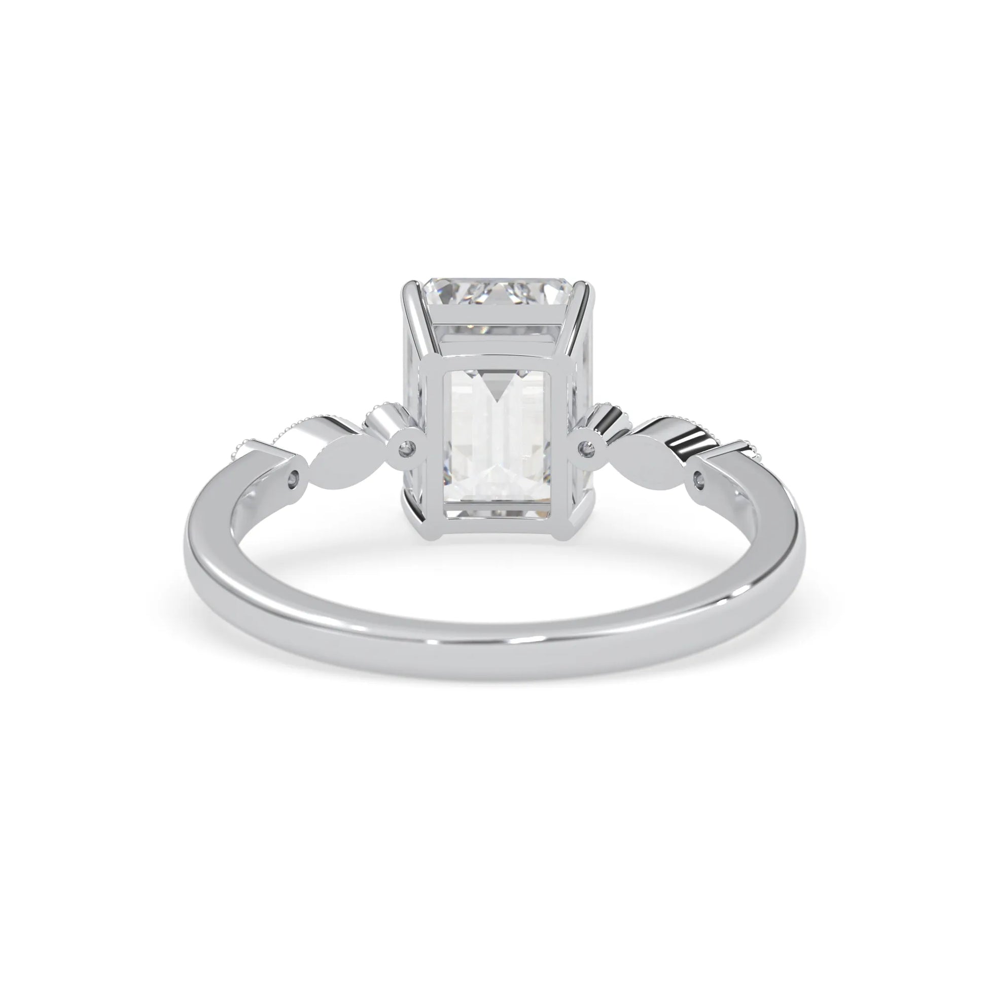 Emerald vintage pave lab grown diamond engagement ring with 2 carat center diamond in white gold