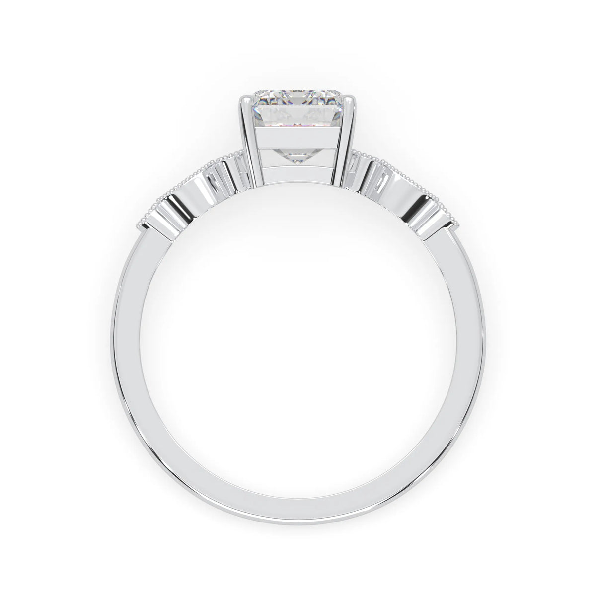 Emerald vintage pave lab grown diamond engagement ring with 2 carat center diamond in white gold