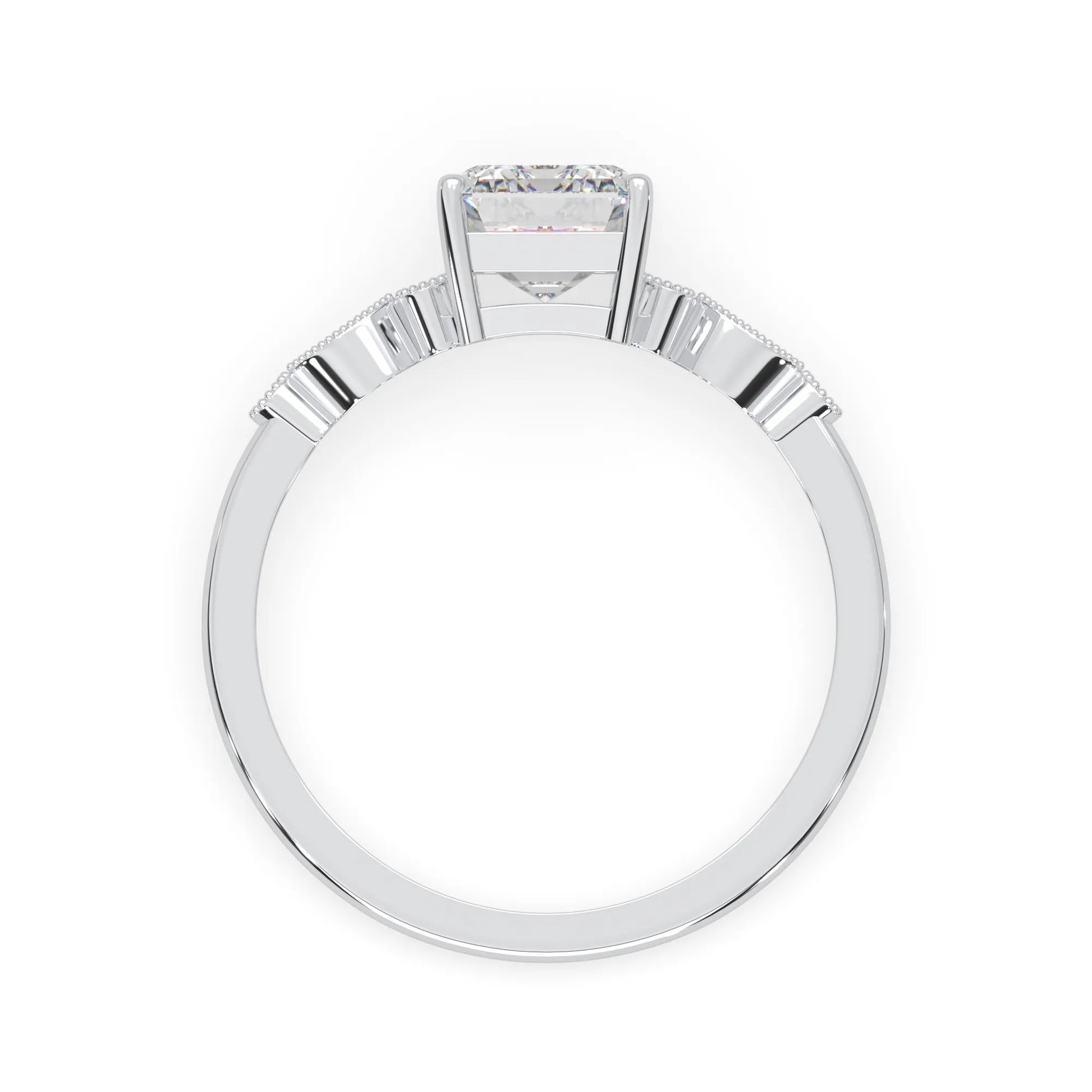 Emerald vintage pave lab grown diamond engagement ring with 2 carat center diamond in white gold