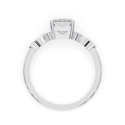 Emerald vintage pave lab grown diamond engagement ring with 2 carat center diamond in white gold