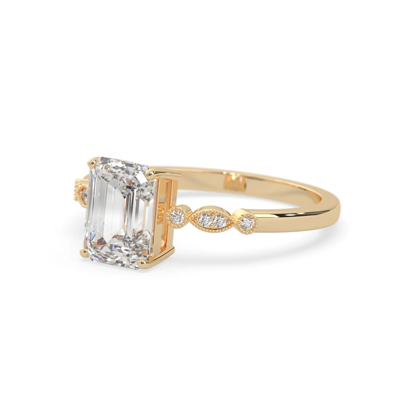 Emerald vintage pave lab grown diamond engagement ring with 2 carat center diamond in yellow gold