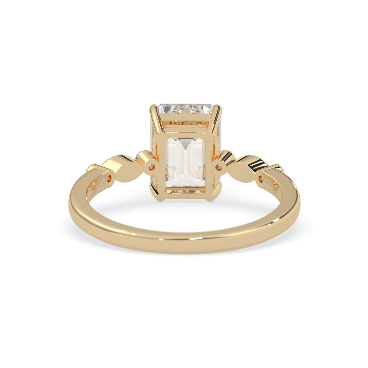 Emerald vintage pave lab grown diamond engagement ring with 2 carat center diamond in yellow gold