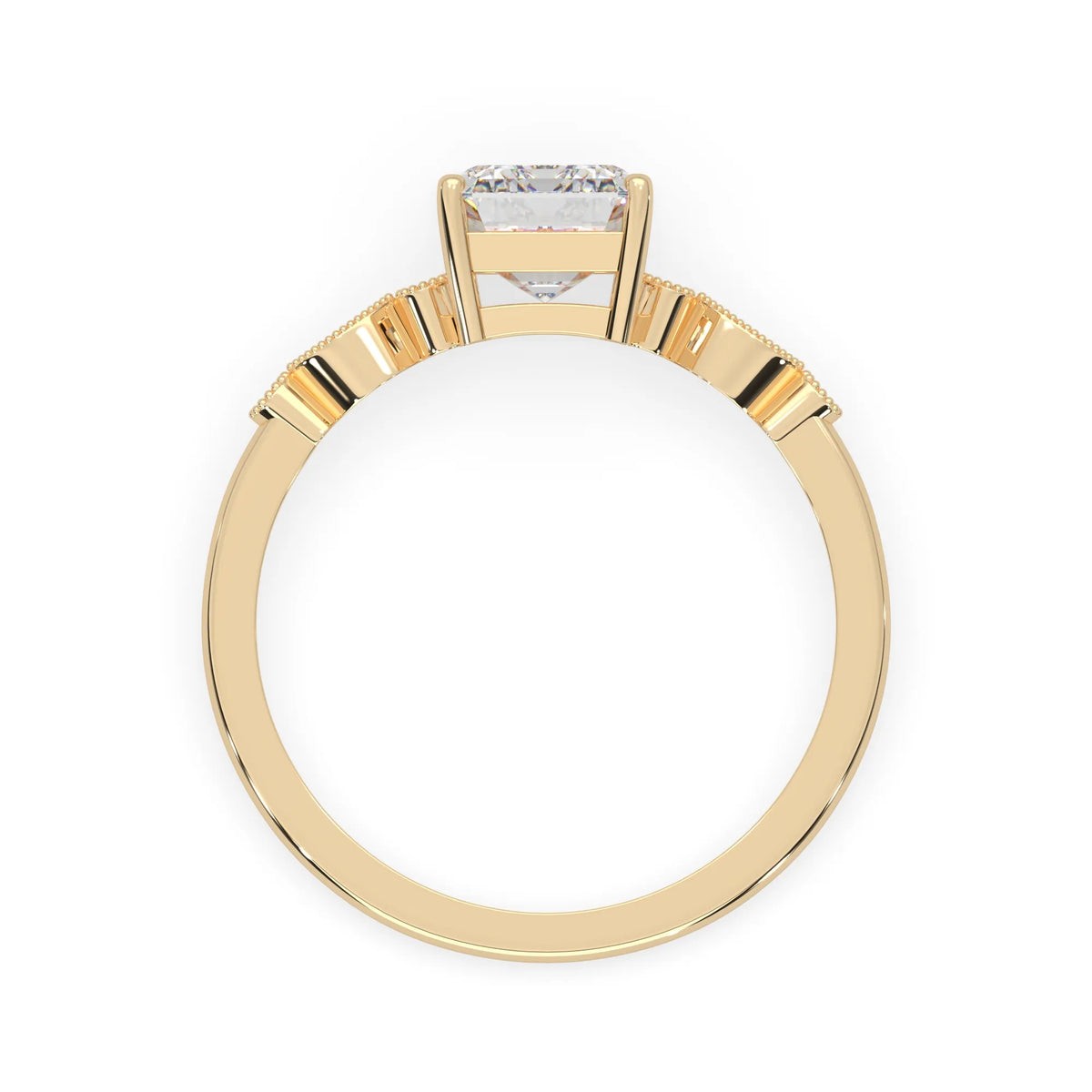 Emerald vintage pave lab grown diamond engagement ring with 2 carat center diamond in yellow gold