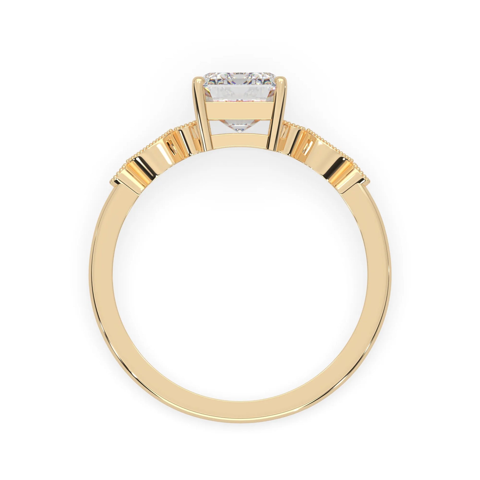 Emerald vintage pave lab grown diamond engagement ring with 2 carat center diamond in yellow gold