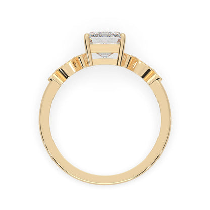 Emerald vintage pave lab grown diamond engagement ring with 2 carat center diamond in yellow gold