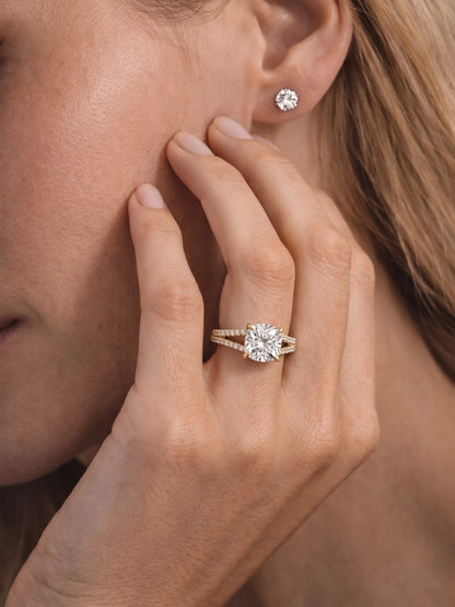 2 Carat Cushion Split Shank Pavé Lab Grown Diamond Engagement Ring
