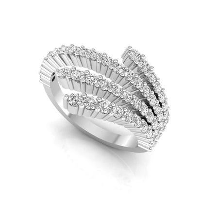 Four row open wrap ring featuring round cut lab grown diamonds in polished white gold.