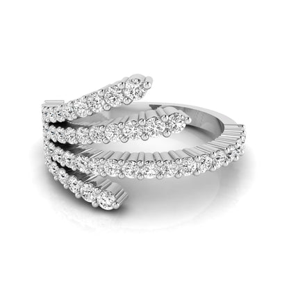 Four row open wrap ring featuring round cut lab grown diamonds in polished white gold.
