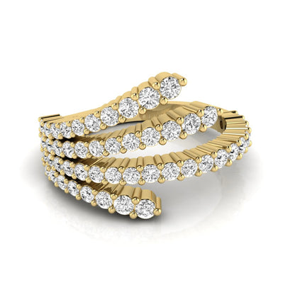 Four row open wrap ring featuring round cut lab grown diamonds in polished yellow gold.