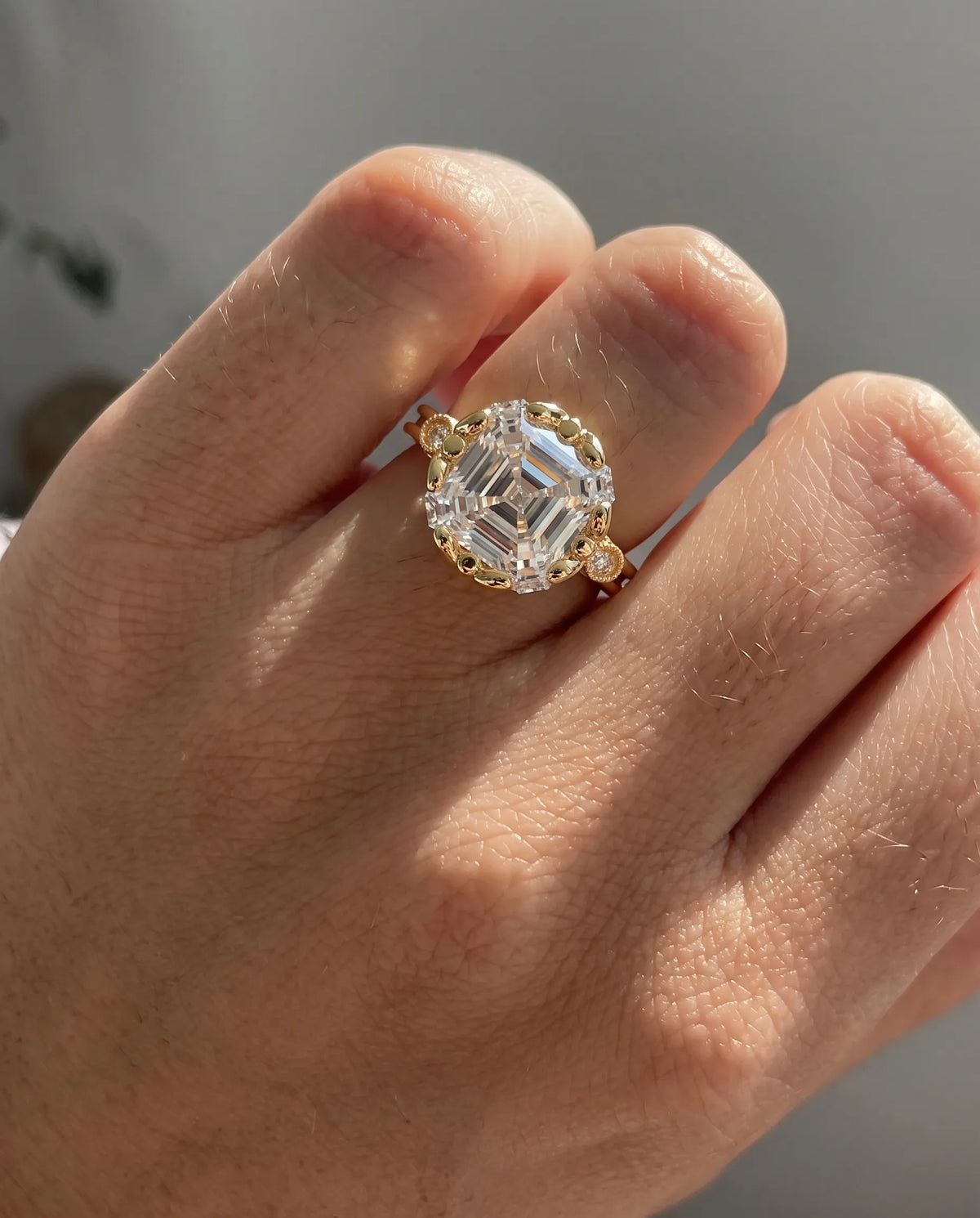 4 Asscher Cut Seven Stone Lab Grown Diamond Pave Engagement Ring