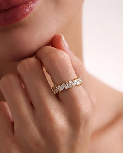 Multi Shape Cluster Floral Lab Grown Diamond Eternity Band Ring