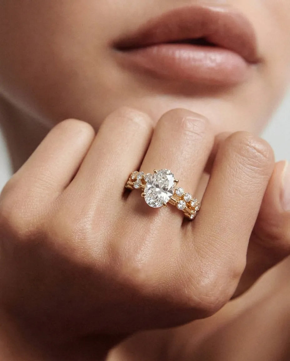 2.00 Carat Oval Lab Grown Diamond Pave Wedding Bridal Ring Set