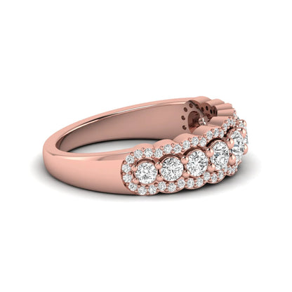 Graduated round brilliant lab grown diamond three row band with dual micro pavé diamond borders in rose gold