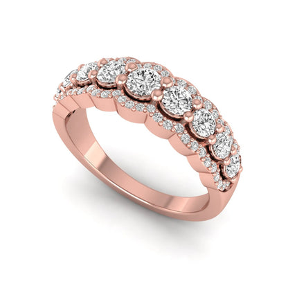 Graduated round brilliant lab grown diamond three row band with dual micro pavé diamond borders in rose gold