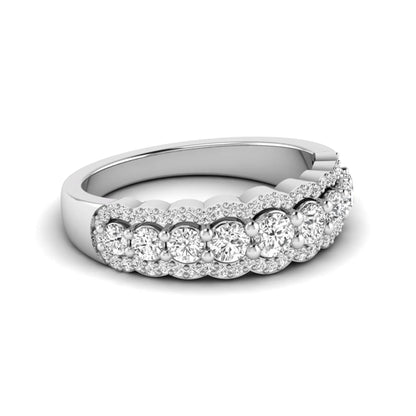 Graduated round brilliant lab grown diamond three row band with dual micro pavé diamond borders in white gold