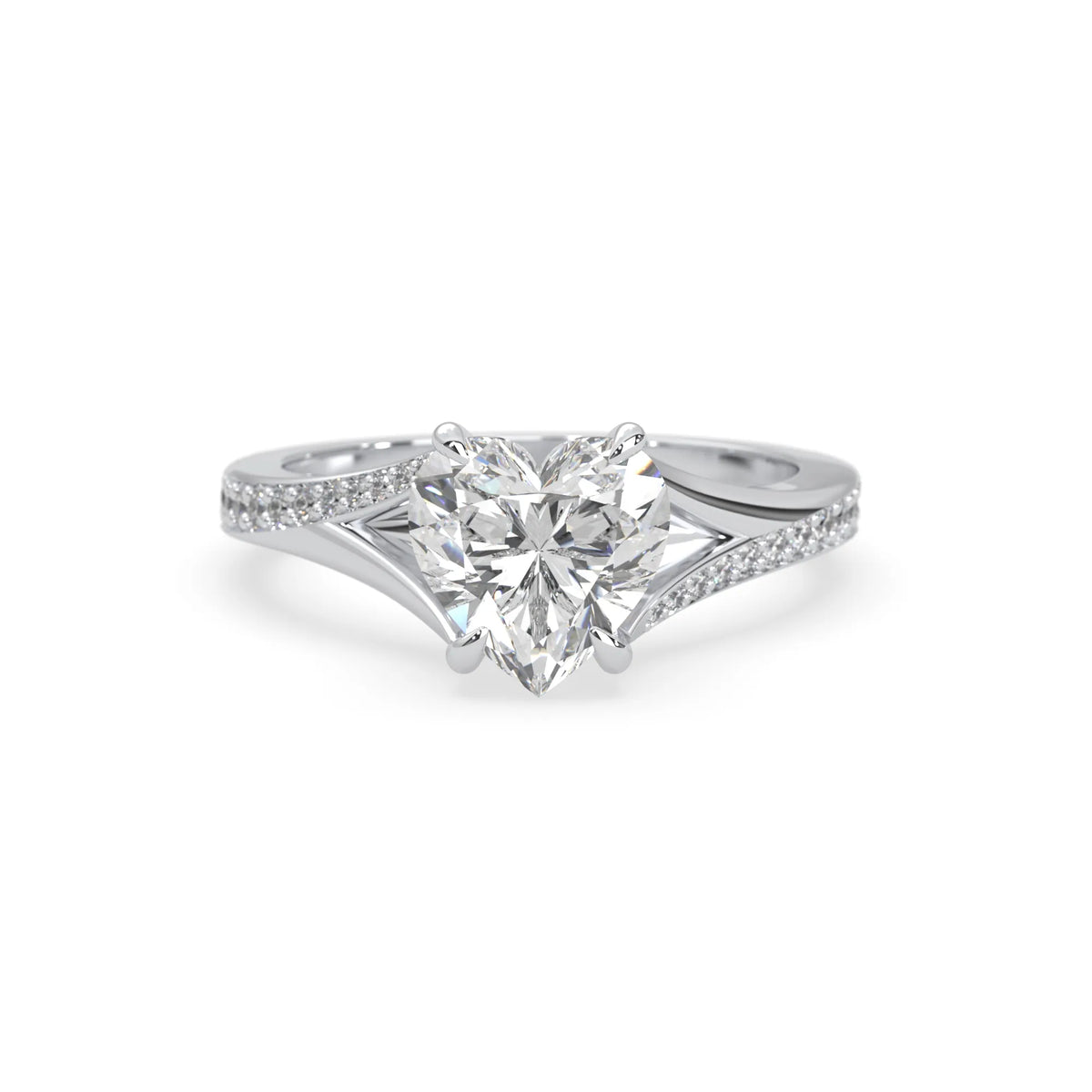 white gold lab grown Diamond ring with a white background