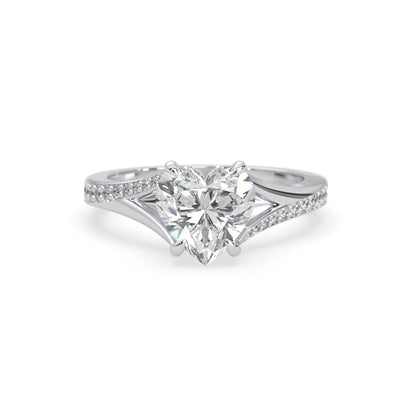 white gold lab grown Diamond ring with a white background