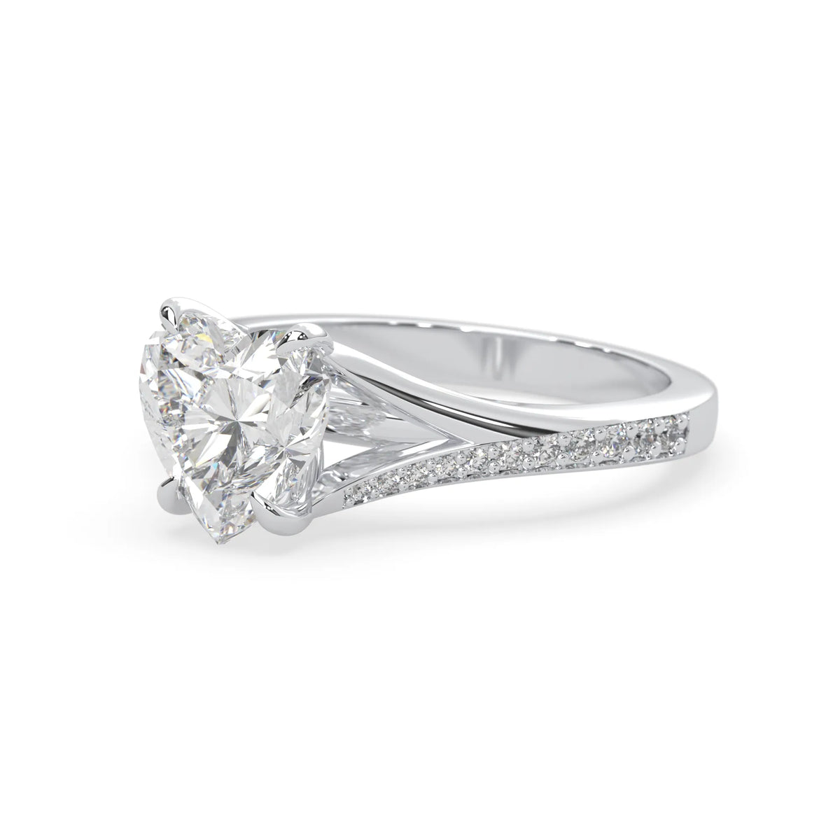 white gold lab grown Diamond ring with a white background