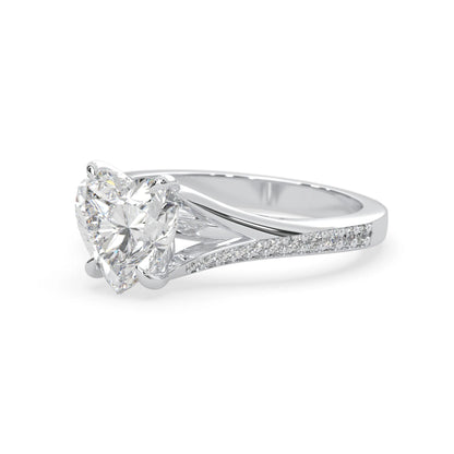 white gold lab grown Diamond ring with a white background