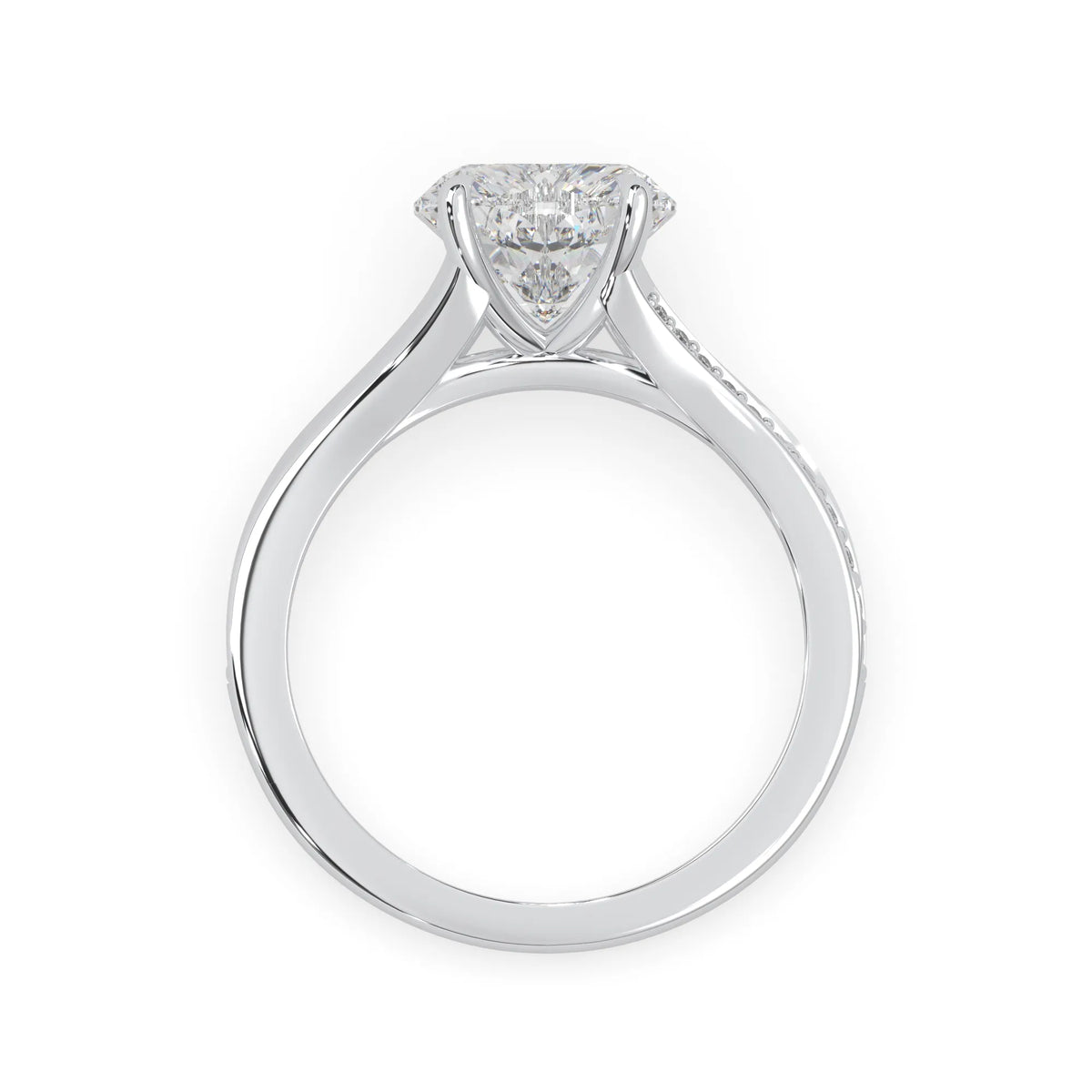white gold lab grown Diamond ring on a white background