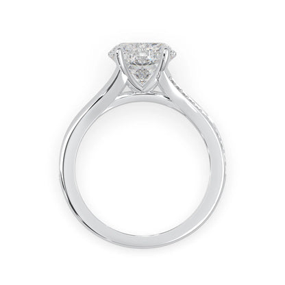 white gold lab grown Diamond ring on a white background
