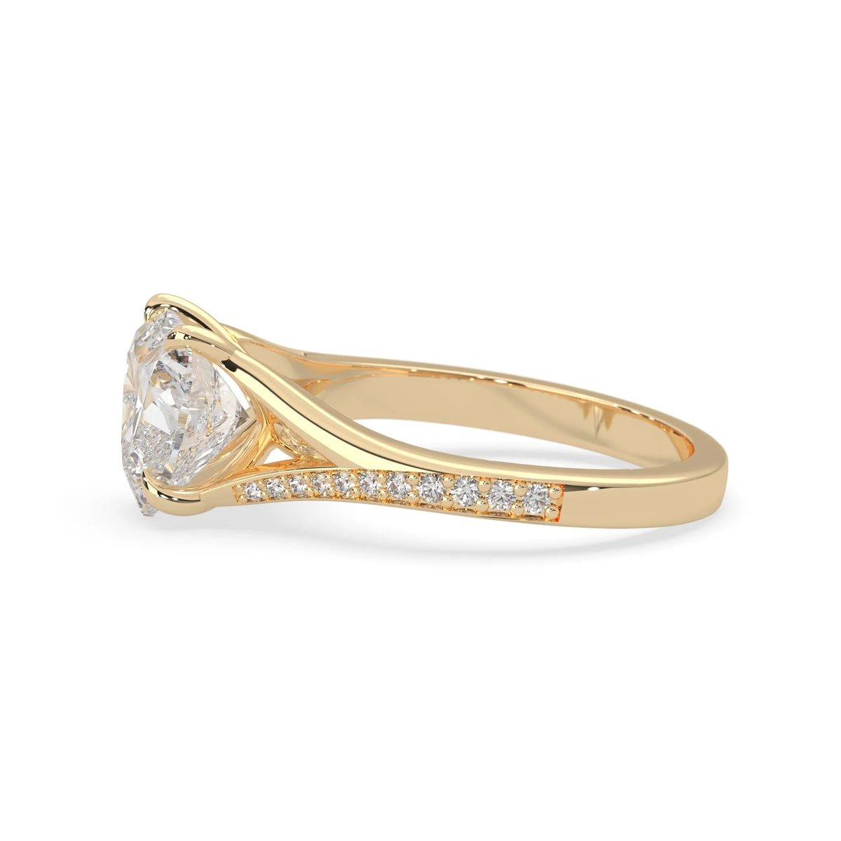 yellow Gold ring with a diamond on a white background
