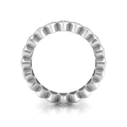 Heart cut lab grown diamond eternity band featuring 3.20 carats of heart-shaped diamonds in a shared-prong setting with a polished white gold finish.