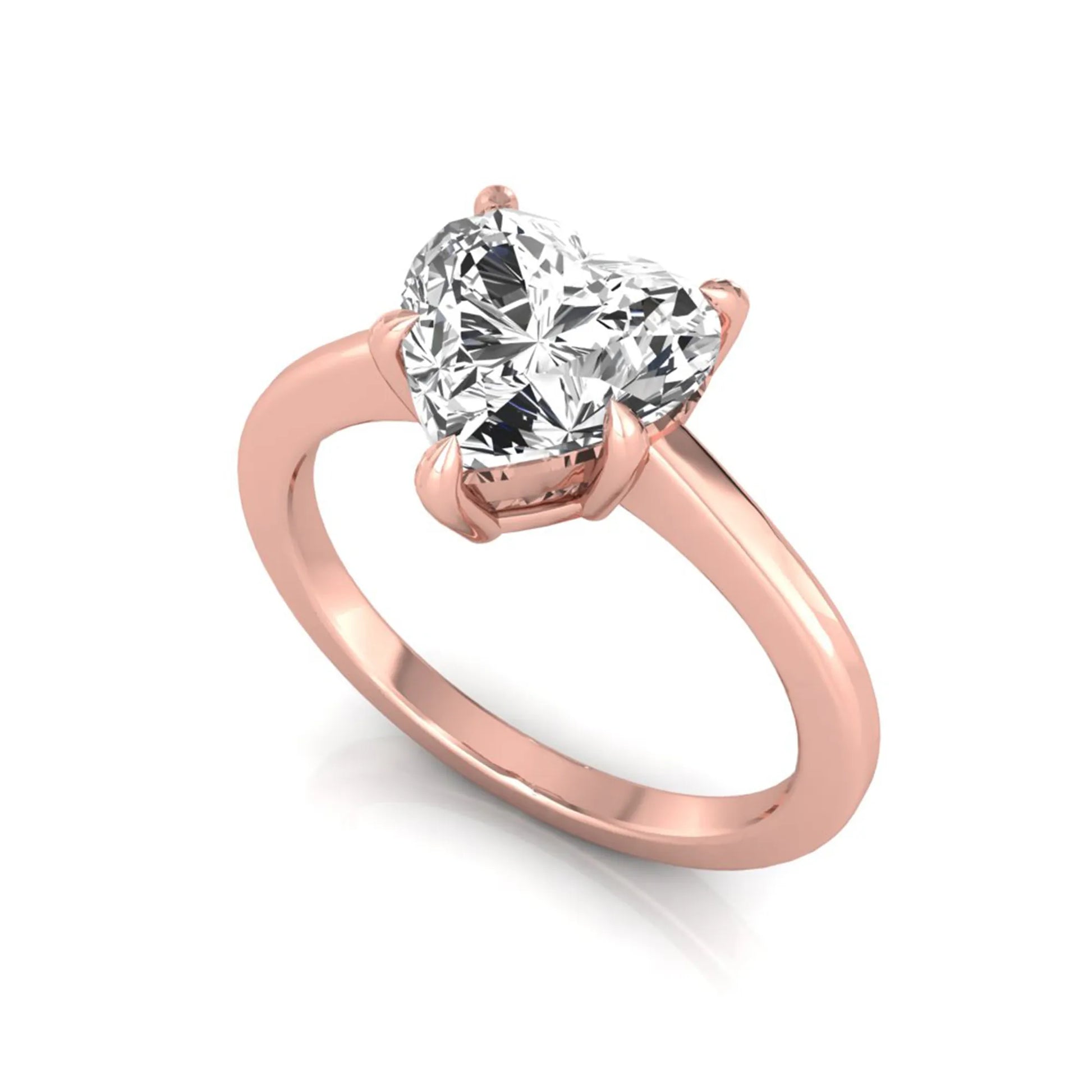 Heart cut lab grown diamond solitaire engagement ring with a five prong setting in a rose gold tone, featuring an IGI certified 1.71 carat center diamond.