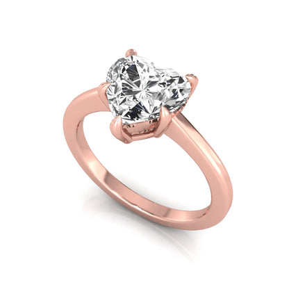Heart cut lab grown diamond solitaire engagement ring with a five prong setting in a rose gold tone, featuring an IGI certified 1.71 carat center diamond.