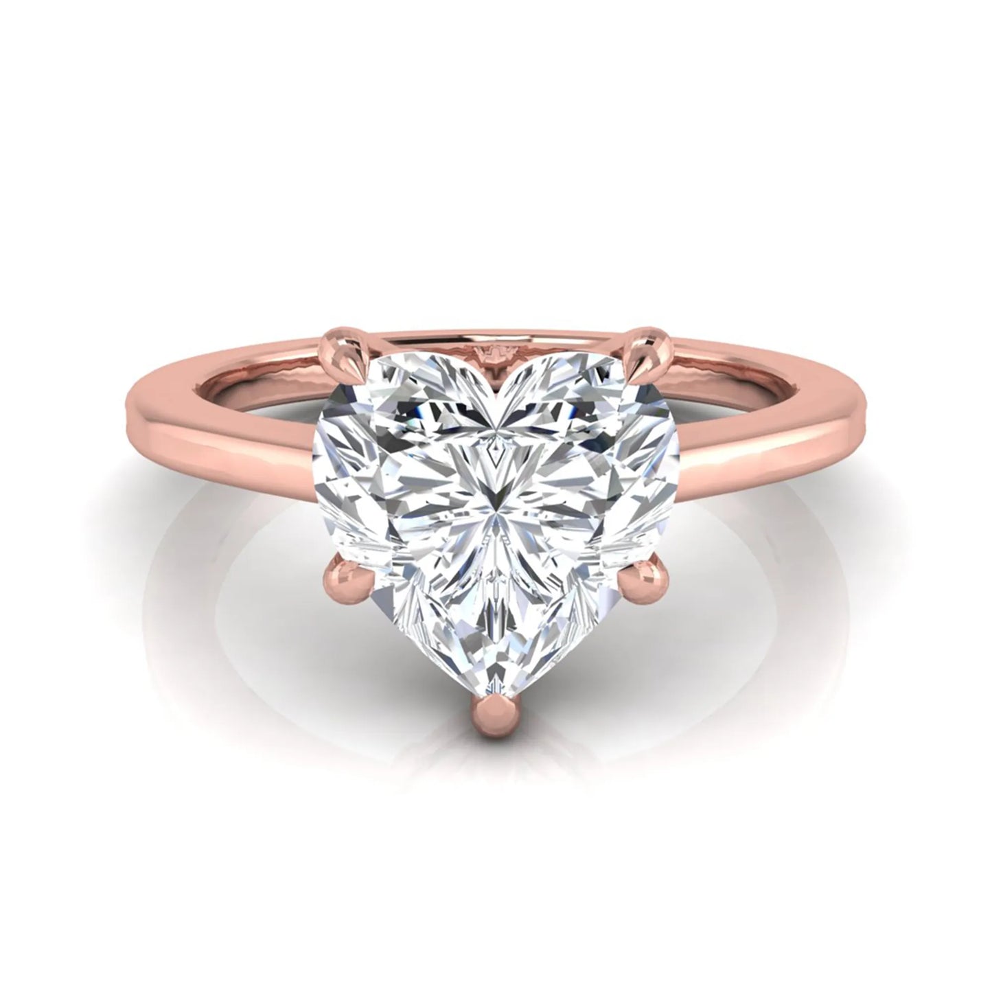 Heart cut lab grown diamond solitaire engagement ring with a five prong setting in a rose gold tone, featuring an IGI certified 1.71 carat center diamond.
