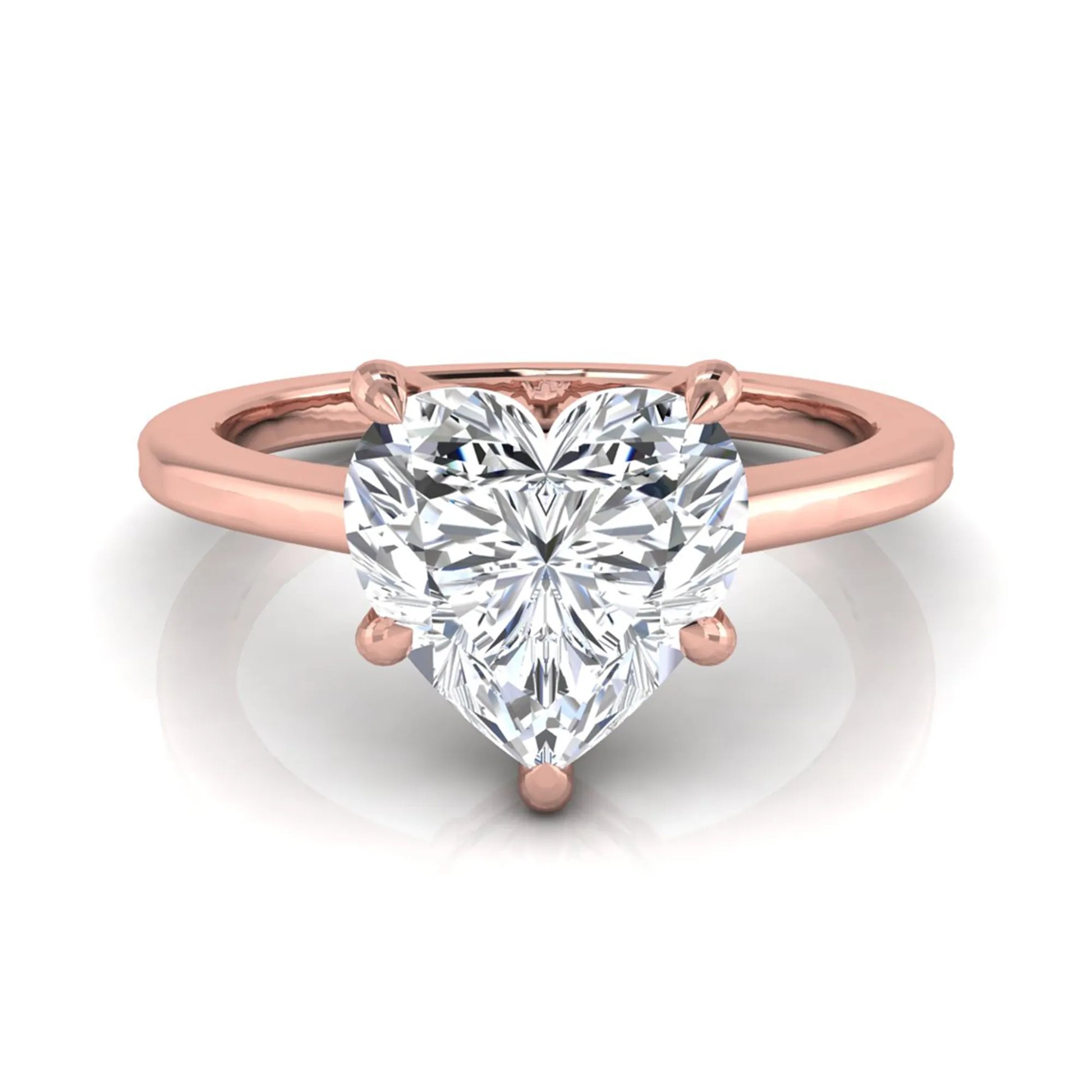 Heart cut lab grown diamond solitaire engagement ring with a five prong setting in a rose gold tone, featuring an IGI certified 1.71 carat center diamond.