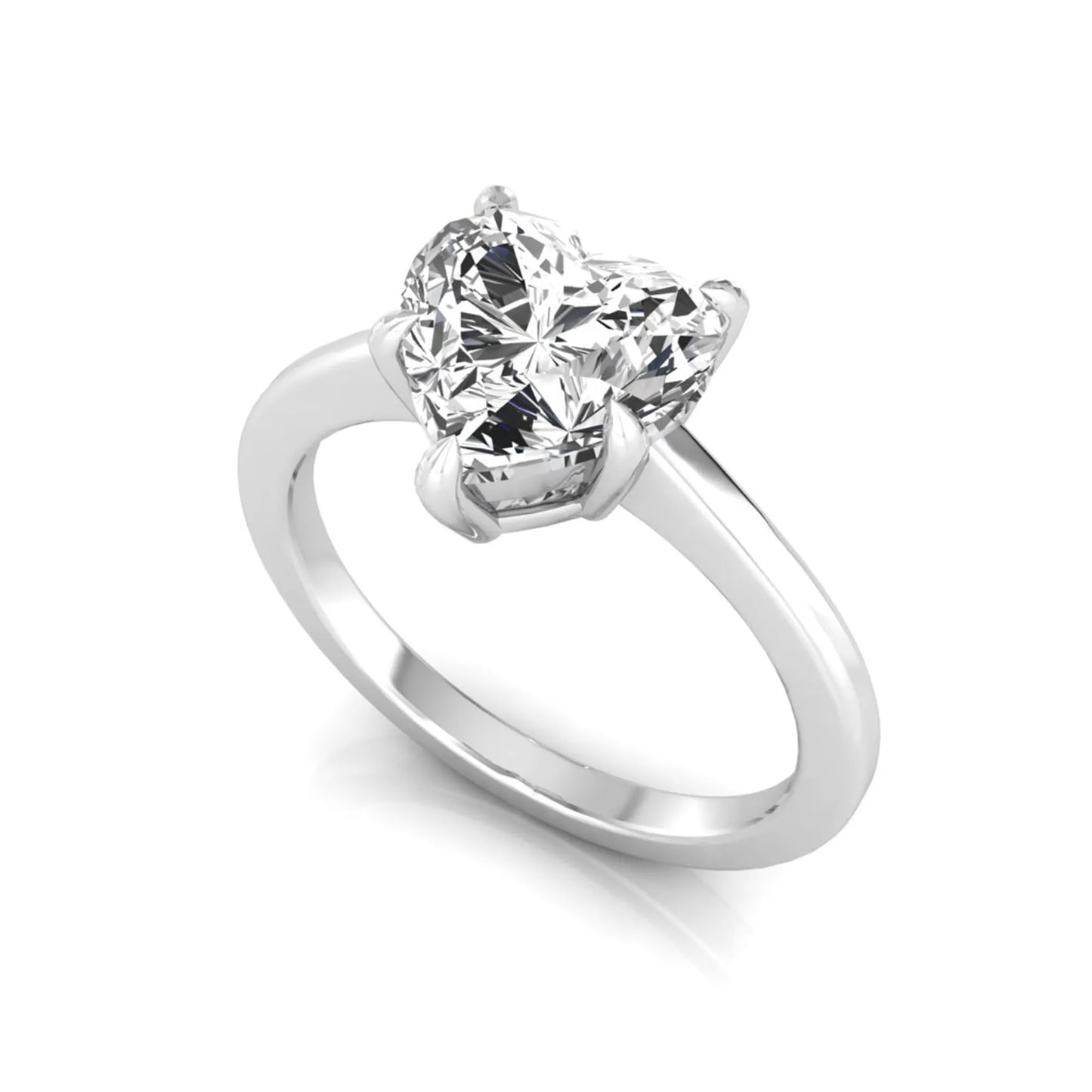 Heart cut lab grown diamond solitaire engagement ring with a five prong setting in a white gold tone, featuring an IGI certified 1.71 carat center diamond.
