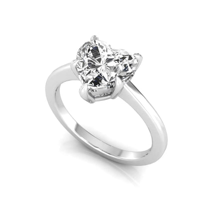 Heart cut lab grown diamond solitaire engagement ring with a five prong setting in a white gold tone, featuring an IGI certified 1.71 carat center diamond.