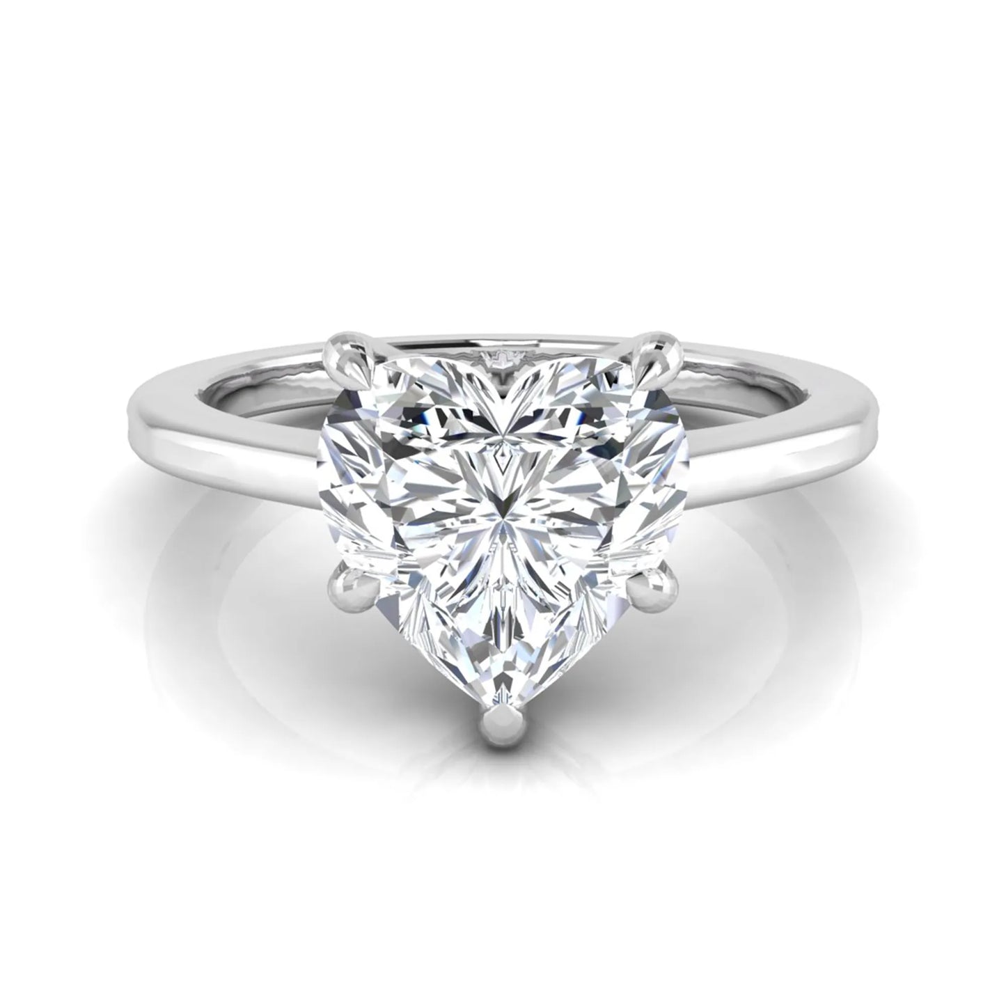 Heart cut lab grown diamond solitaire engagement ring with a five prong setting in a white gold tone, featuring an IGI certified 1.71 carat center diamond.
