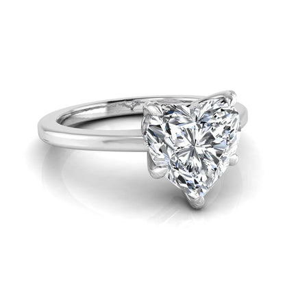 Heart cut lab grown diamond solitaire engagement ring with a five prong setting in a white gold tone, featuring an IGI certified 1.71 carat center diamond.