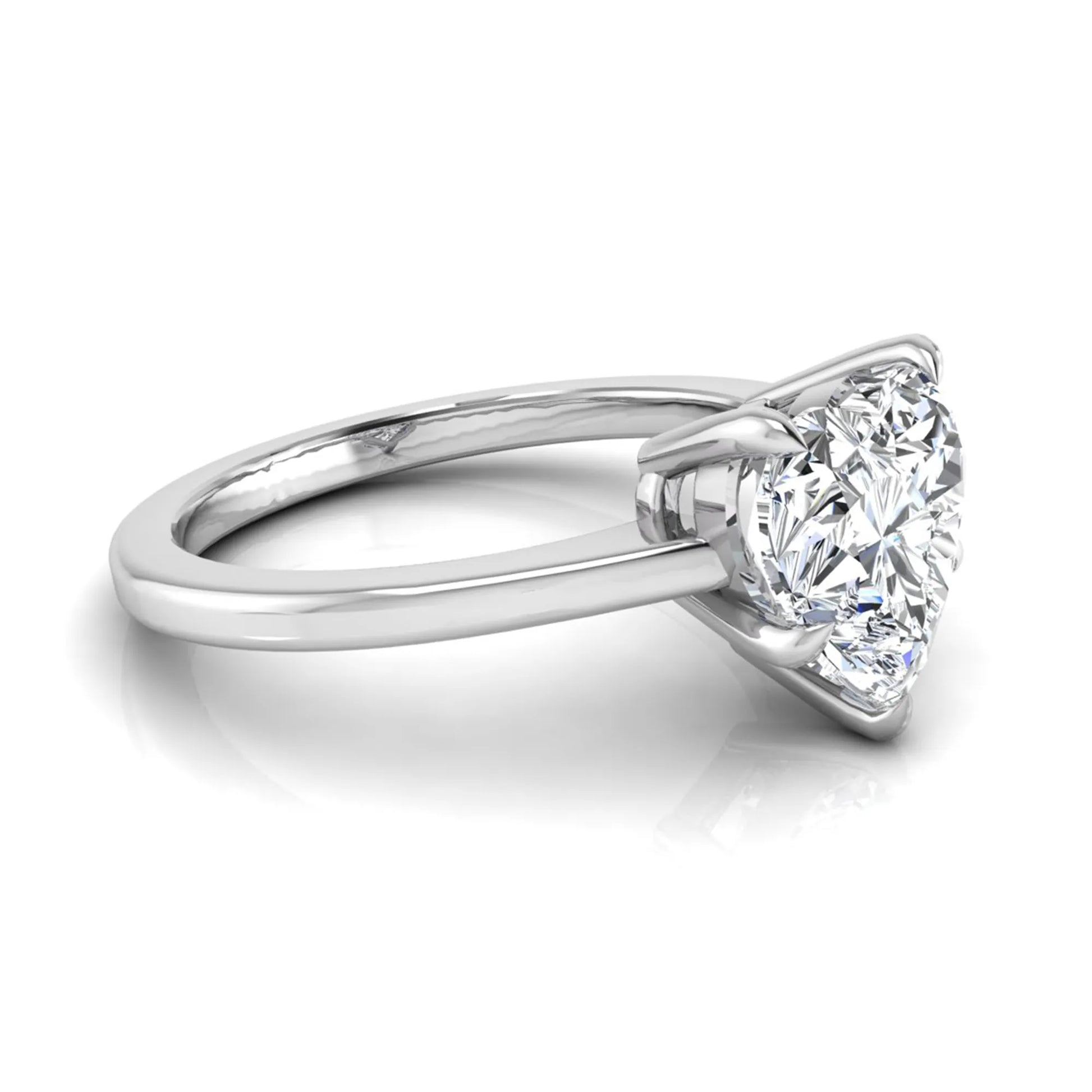Heart cut lab grown diamond solitaire engagement ring with a five prong setting in a white gold tone, featuring an IGI certified 1.71 carat center diamond.
